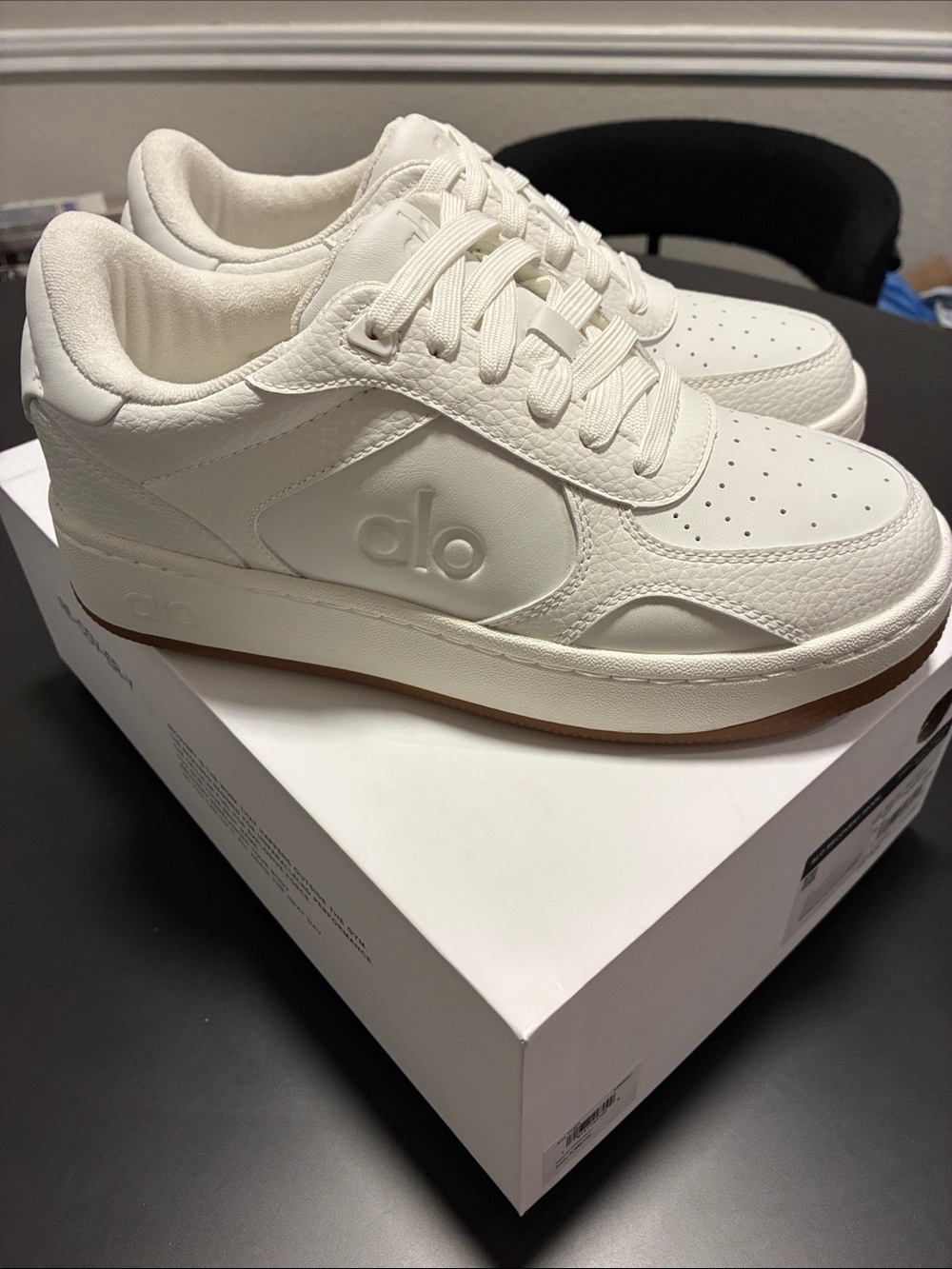 ALO Yoga white with gum bottom recover sneaker